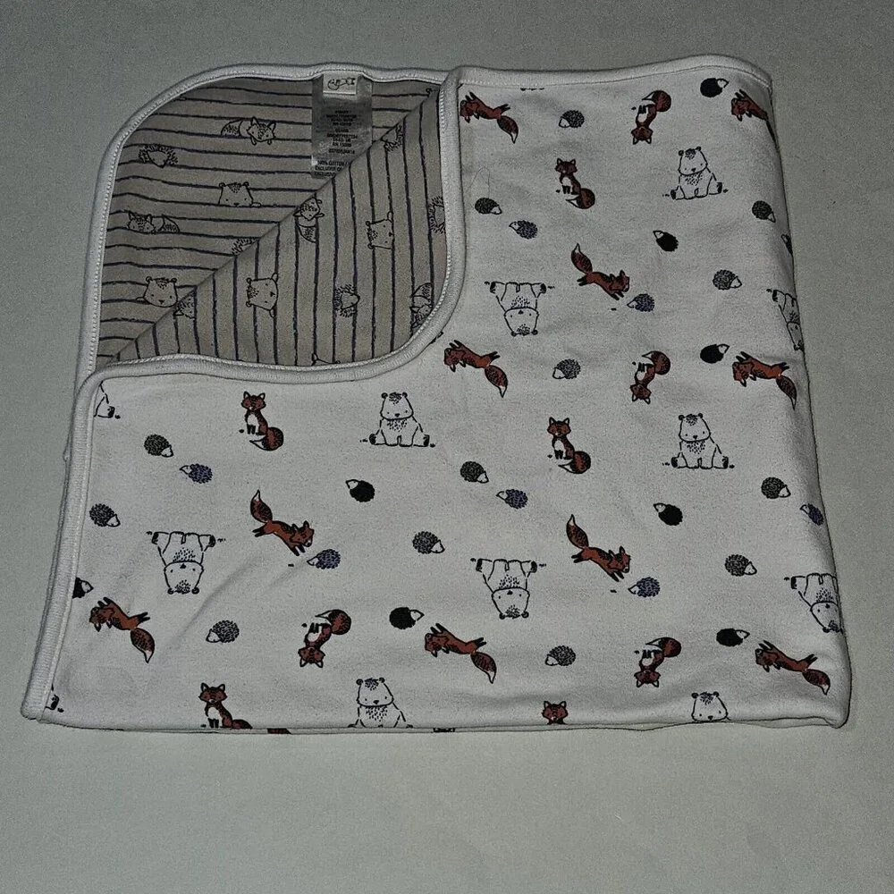 Woodland Animals 100% Cotton Baby Blanket Fox Bear Porcupine 27x28 Sears Kmart
